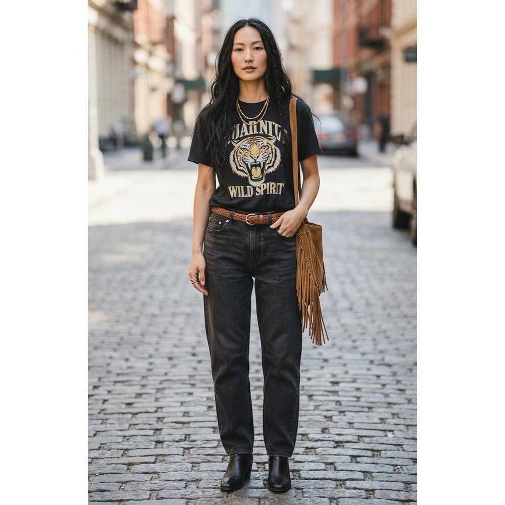 Madewell The Darted Barrel Leg Jeans Women's 28 High Rise Black Button Fly Denim